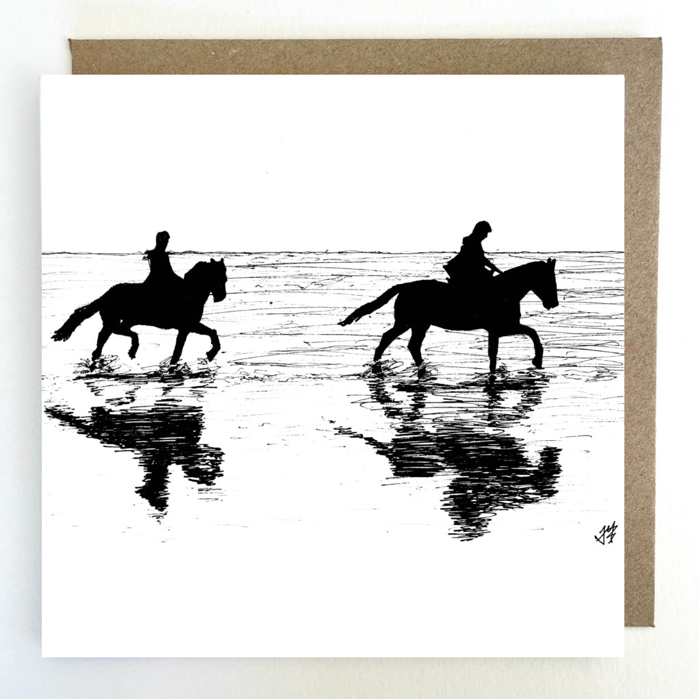 J03 Horses in Surf Greetings Card