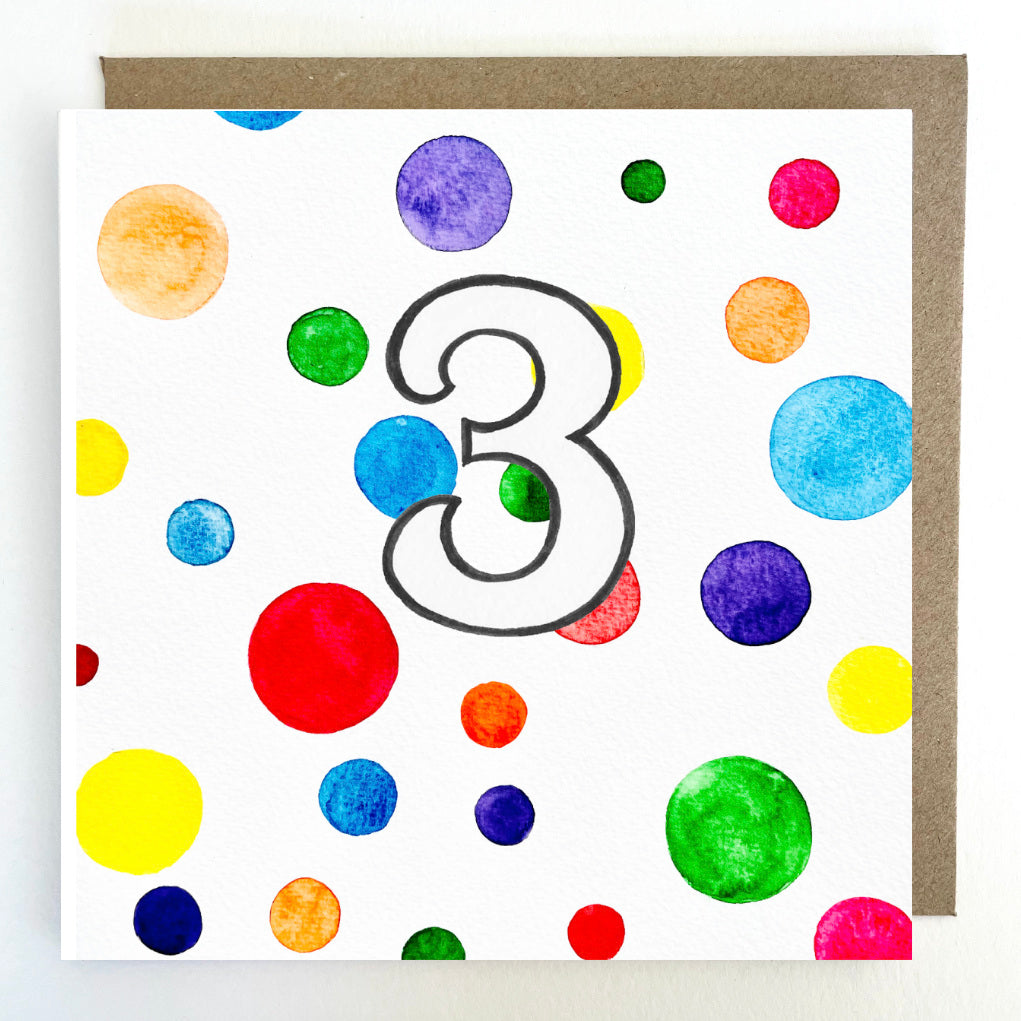 K100 Rainbow Spots - Age 3 Greetings Card