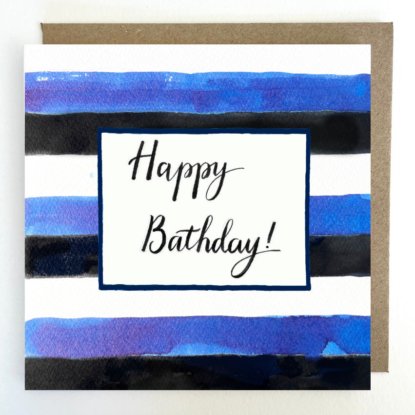 K105 Happy Bathday Bath Rugby Stripes Birthday Greetings Card