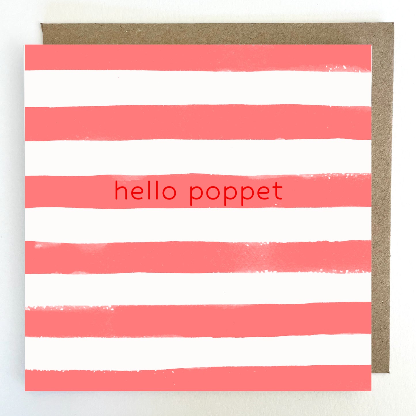 K119 'Hello Poppet' Coral Stripes Greetings Card
