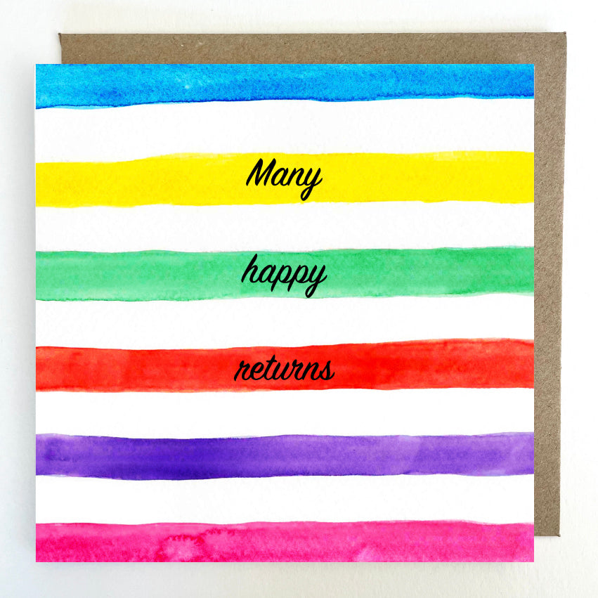 K135 Rainbow Stripes 'Many Happy Returns' Greetings Card