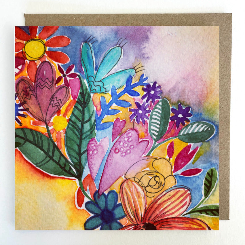 K14 Bright Rainbow Florals Greetings Card