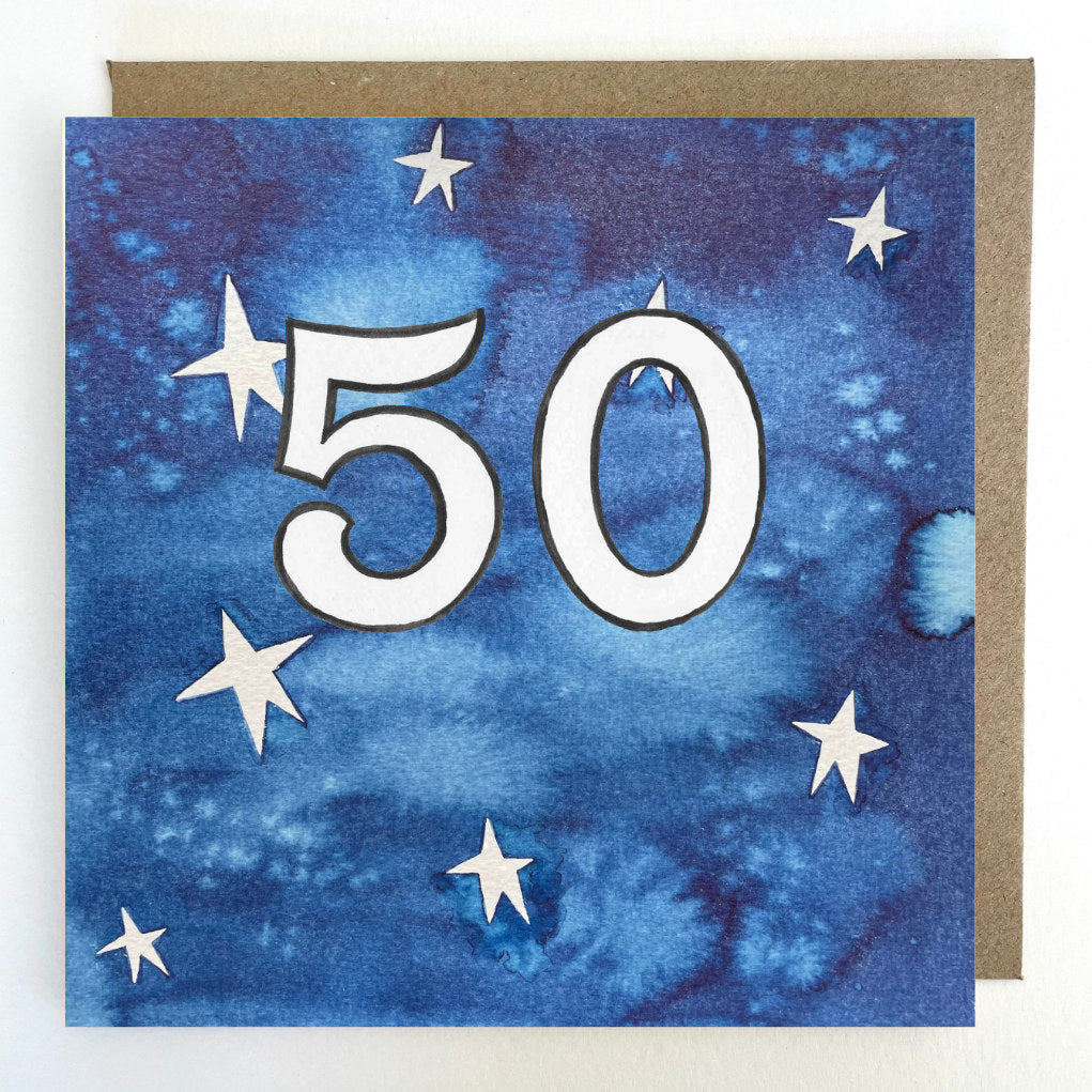 K155 Night Sky Stars Age 50 Greetings Card