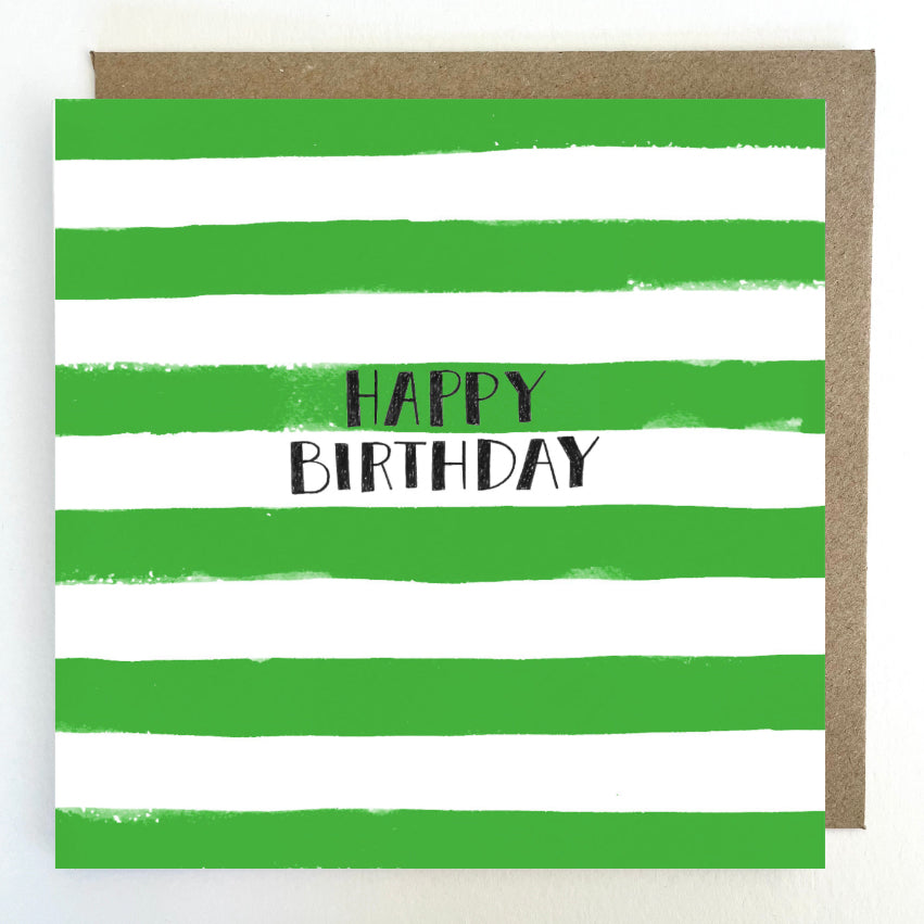 K184 Happy Birthday Green Stripes Greetings Card