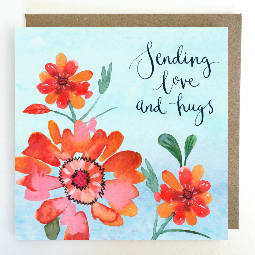 K190 Orange Blooms 'Sending Love & Hugs' Greetings Card