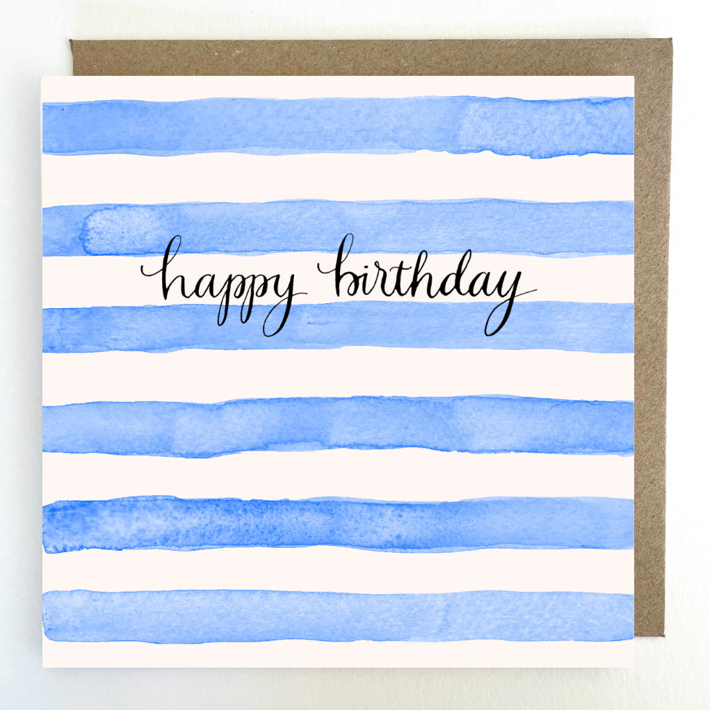 K200 Happy Birthday Blue Stripes Greetings Card