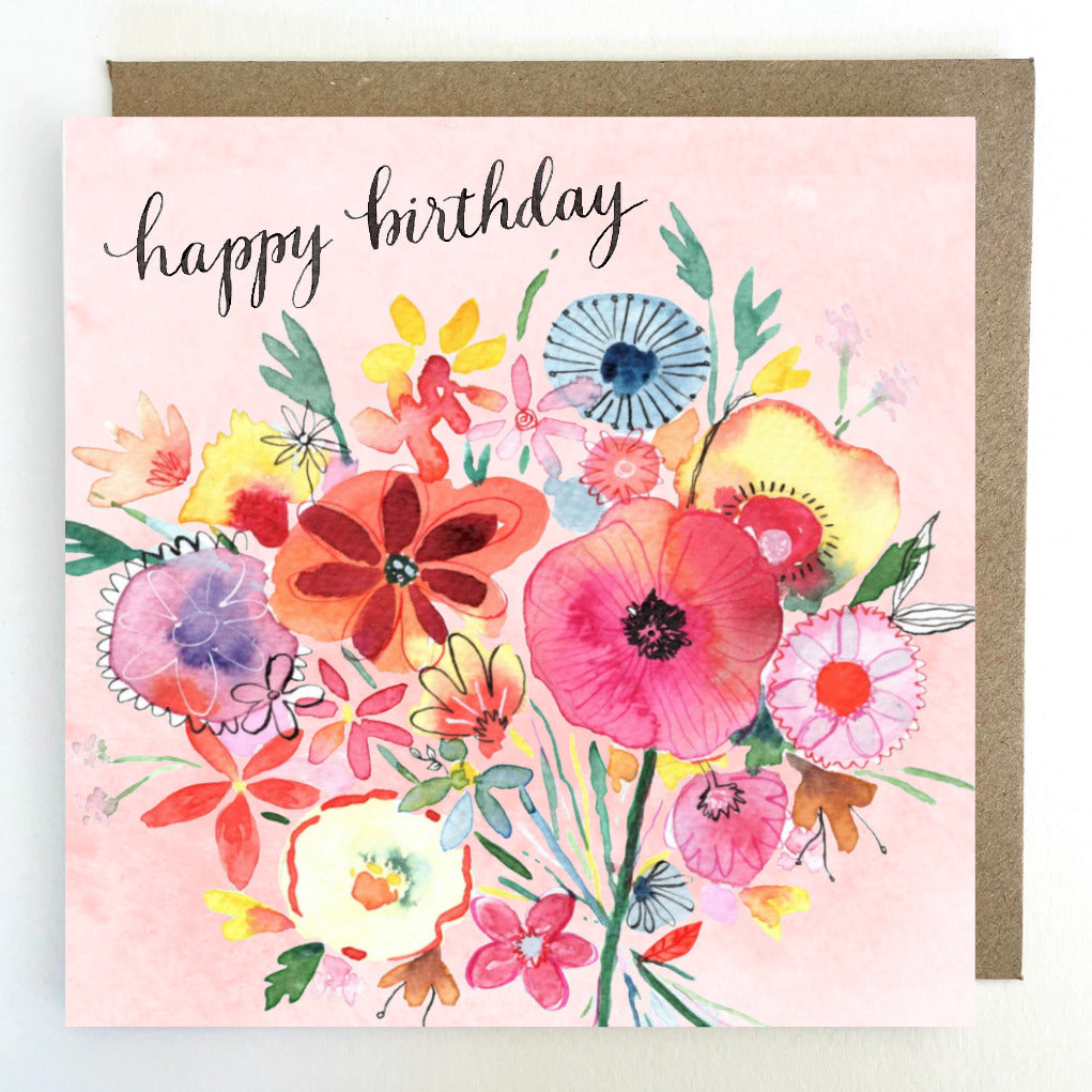 K201 Floral Bunch Happy Birthday Greetings Card
