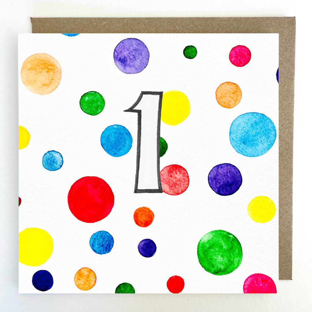 K215 Rainbow Spots - Age 1 Greetings Card