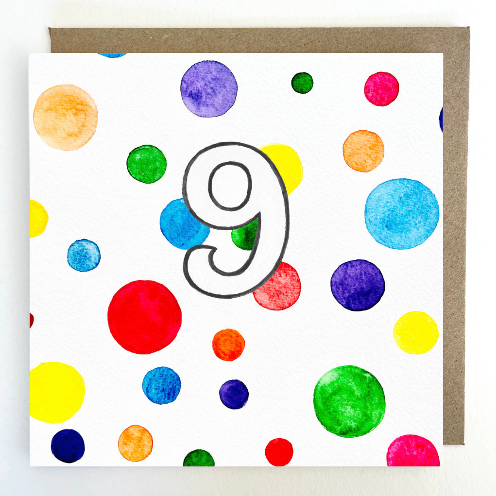 K219 Rainbow Spots - Age 9 Greetings Card