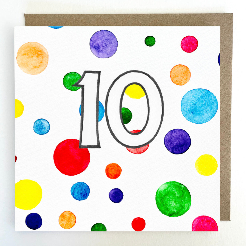 K220 Rainbow Spots - Age 10 Greetings Card