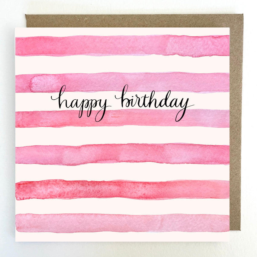 K242 Happy Birthday Pink Stripes Greetings Card