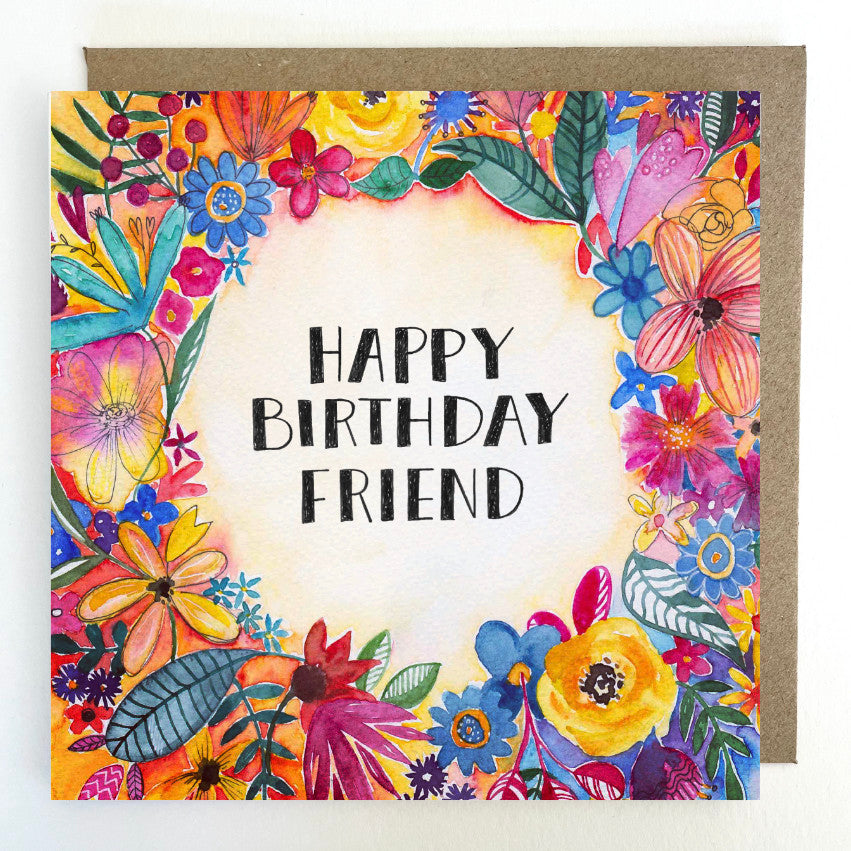 K251 Bright Floral Happy Birthday Friend Greetings Card