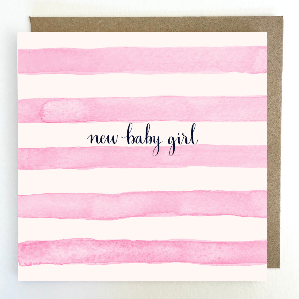 K259 Pink Striped New Baby Girl Greetings Card