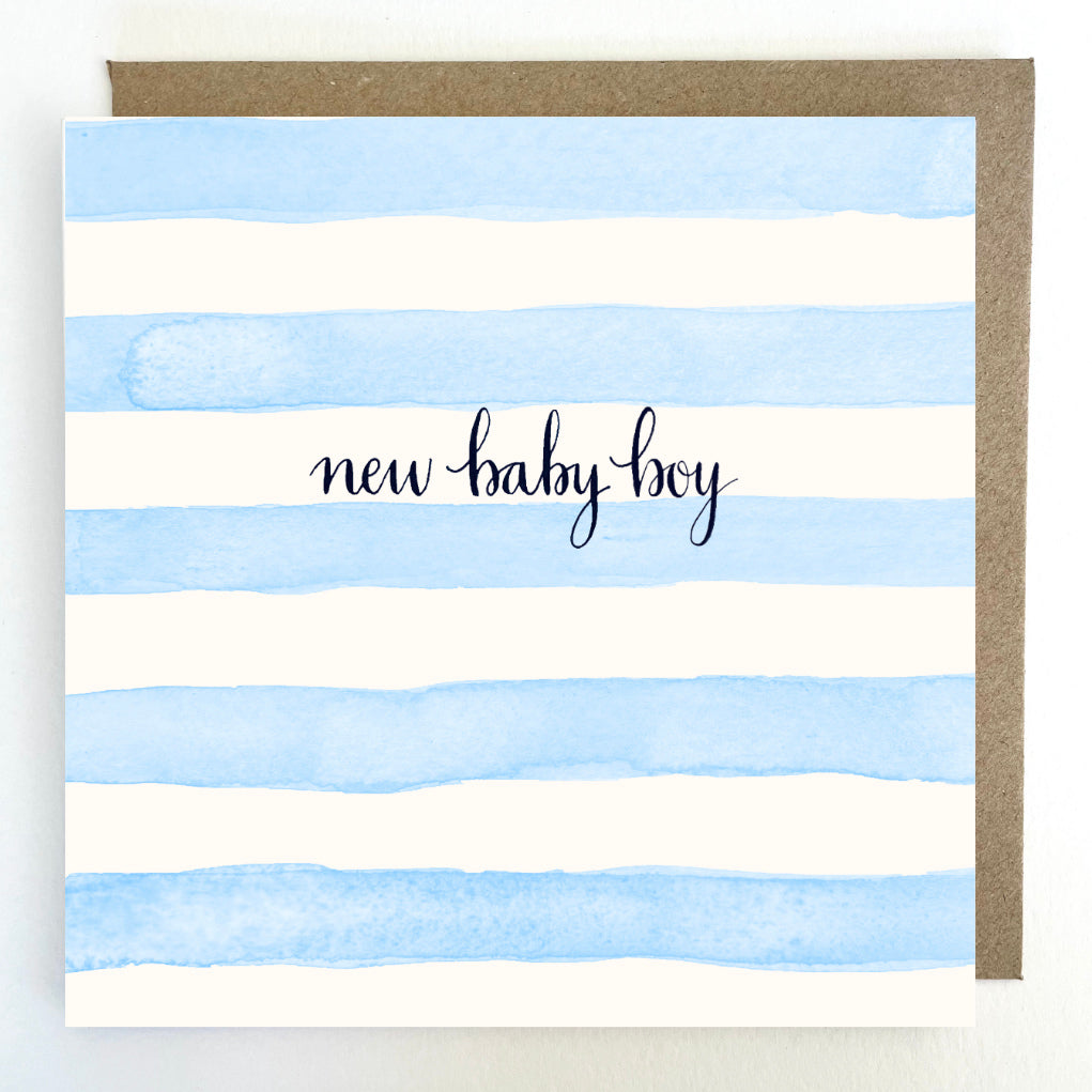 K260 Blue Striped New Baby Boy Greetings Card