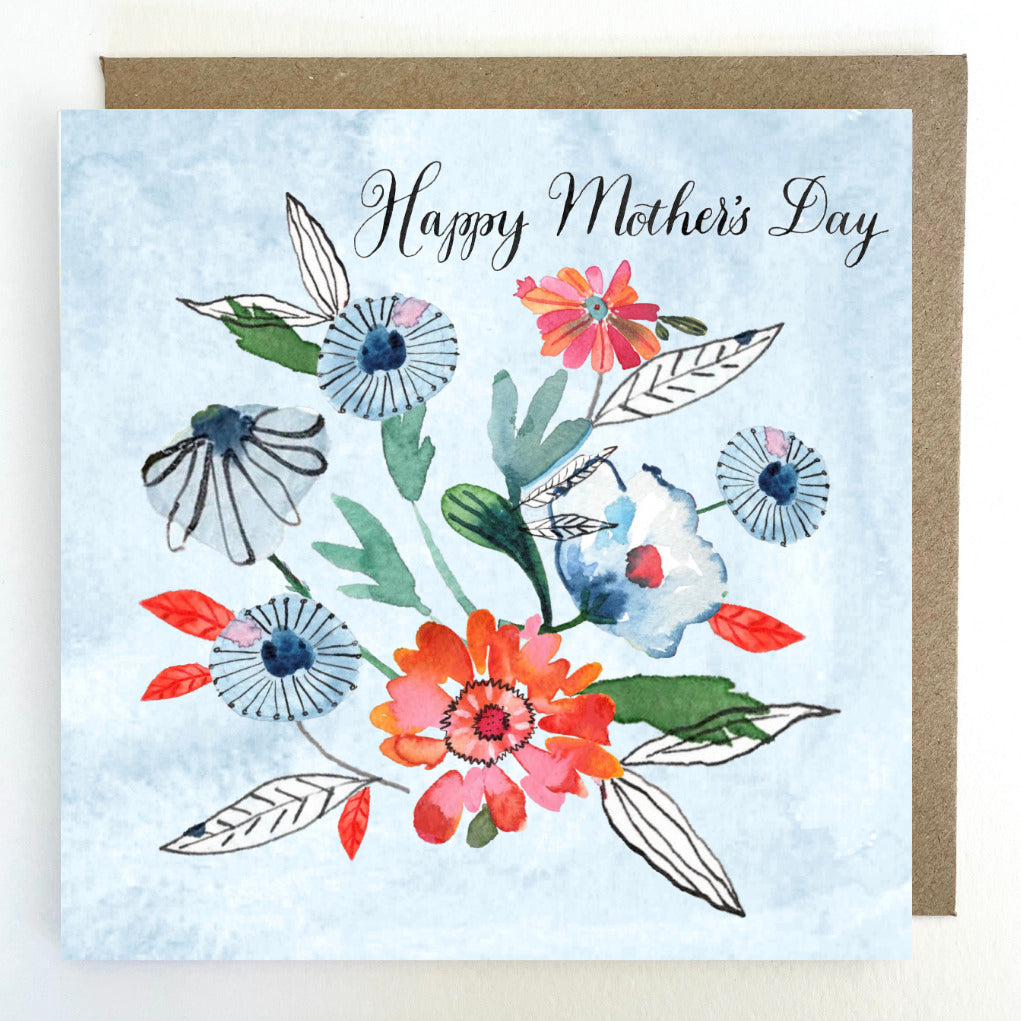 K275 Blue & Orange Blooms 'Happy Mother's Day' Greetings Card