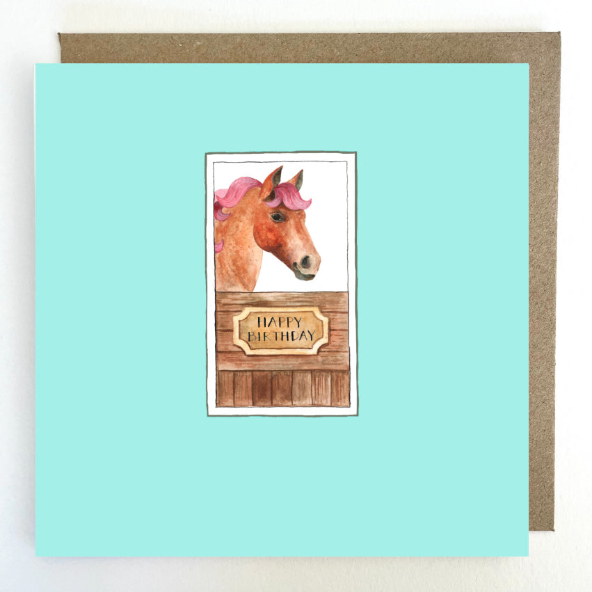 K282. Horse, Happy Birthday Greetings Card, Blue