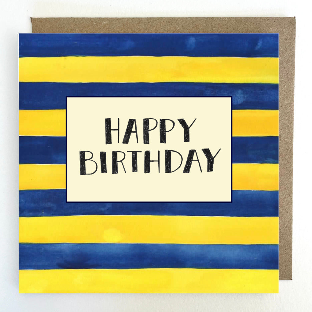 K296. Oxford United Football stripes, Happy Birthday Greeting Card