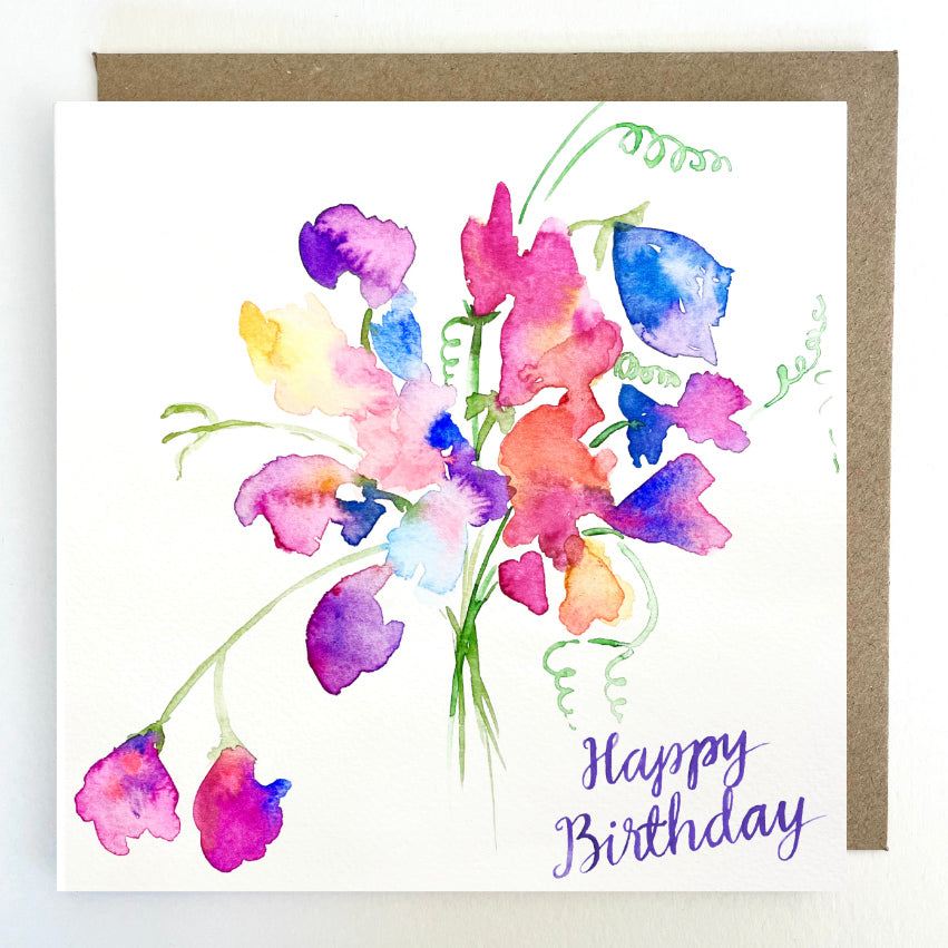 K31 Sweet Peas Happy Birthday Greetings Card