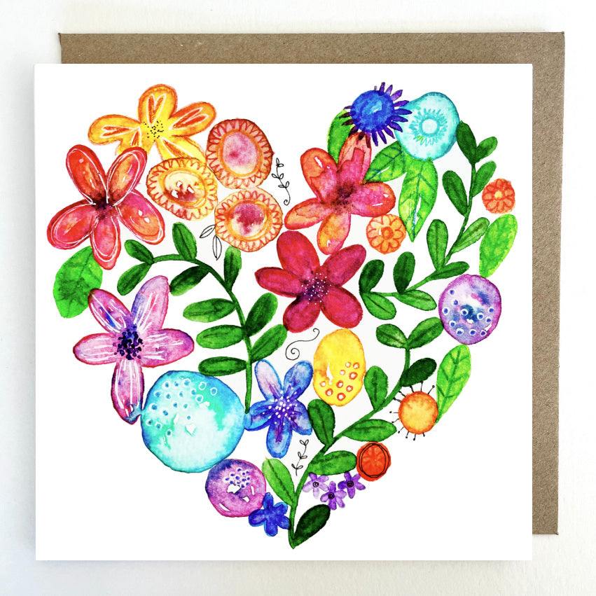 K33 Bright Floral Heart Greetings Card