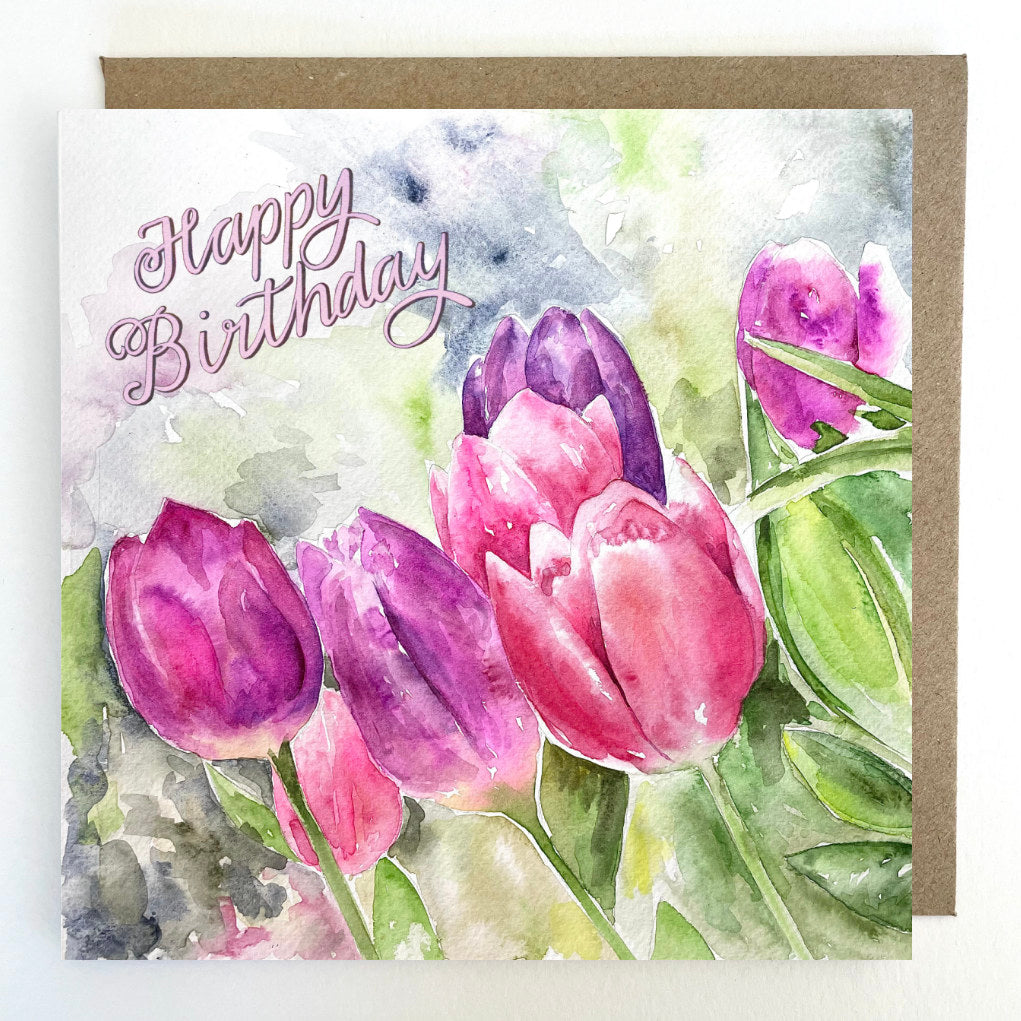 K36 Tulips Happy Birthday Greetings Card