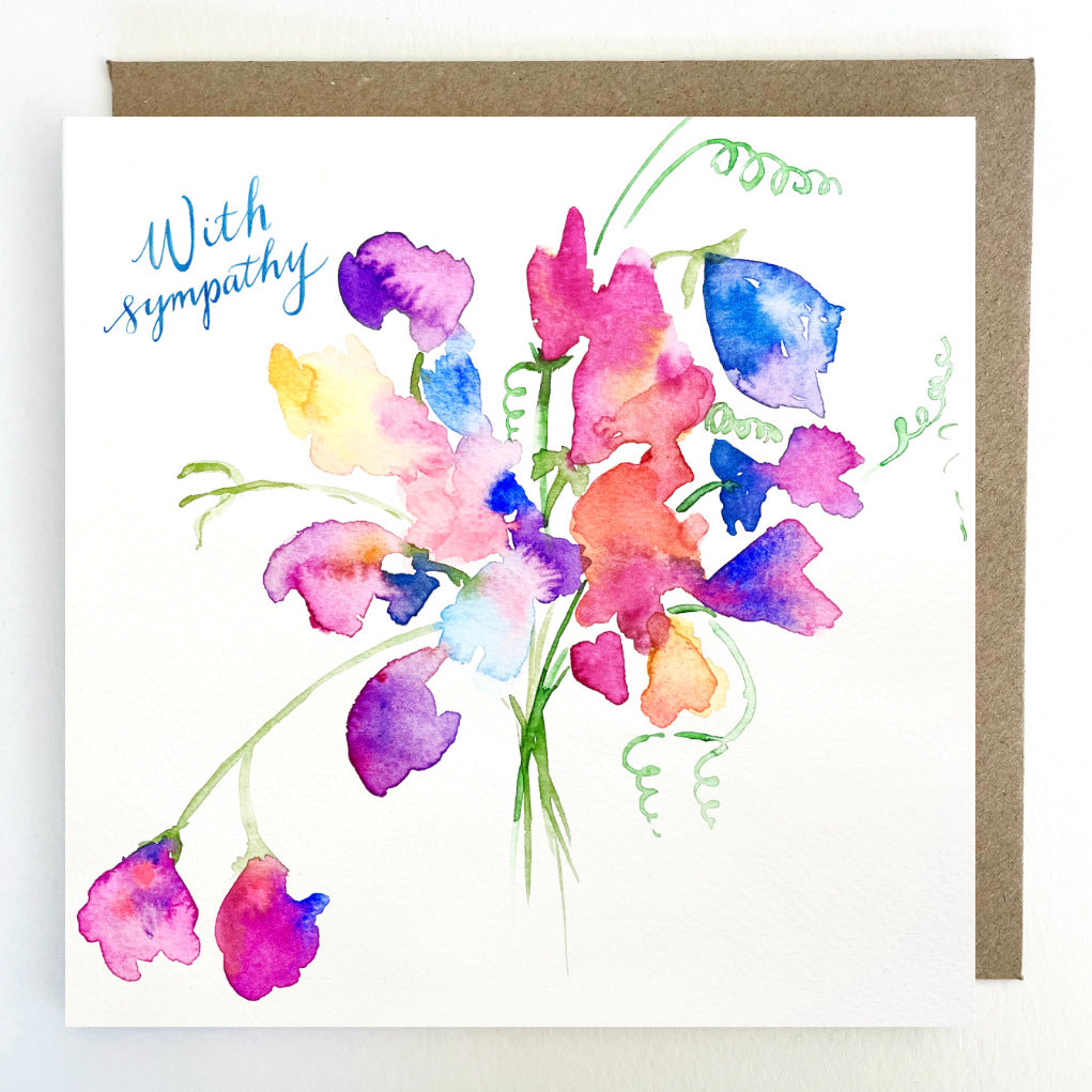 K37 Sweet Peas With Sympathy Greetings Card
