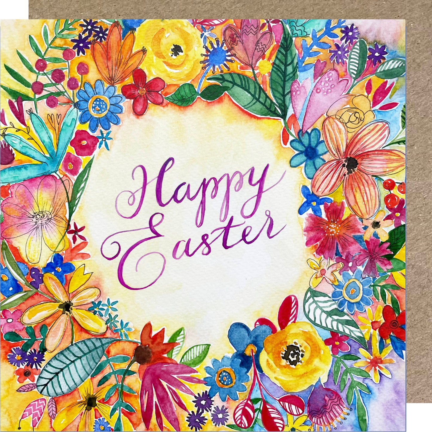 K53 Rainbow Floral Happy Easter Greetings Card