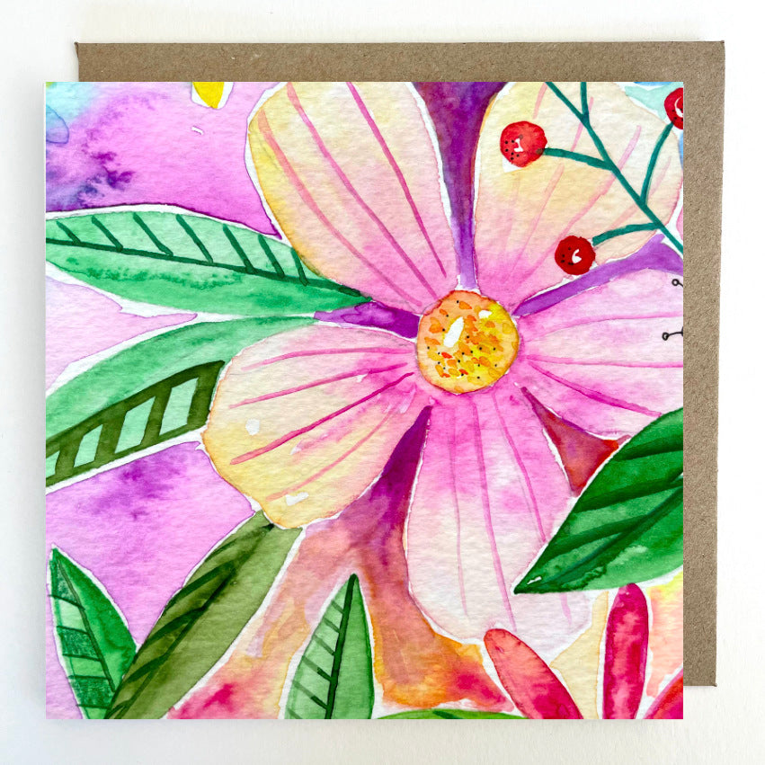 K54 Pink Flower Greetings Card