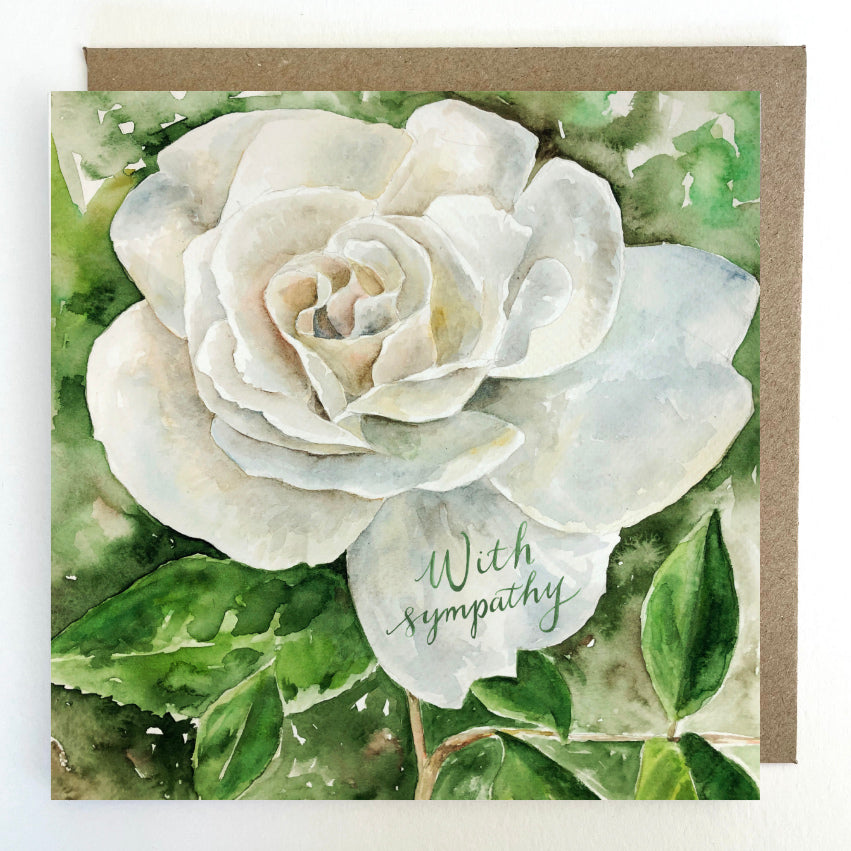 K63 White Rose, With Sympathy Greetings Card