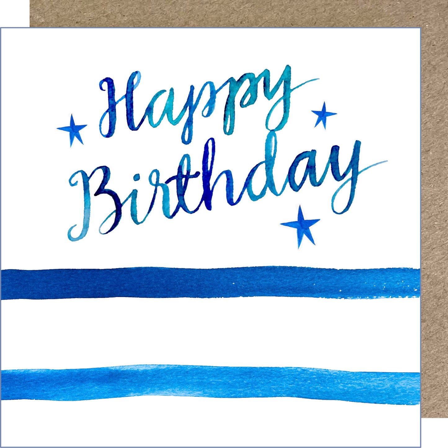 K73 Happy Birthday blue stripes Greetings Card