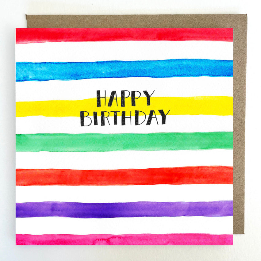 K75 Happy Birthday Rainbow Stripes Greetings Card