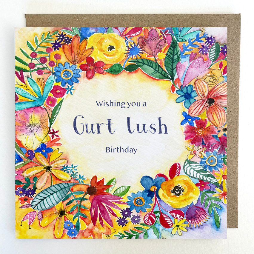 K83 Rainbow Floral 'Wishing you a Gurt Lush' Birthday Greetings Card