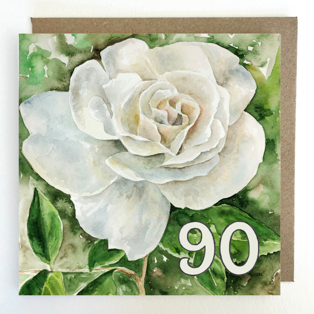K95 White Rose, Age 90 Birthday Greetings Card