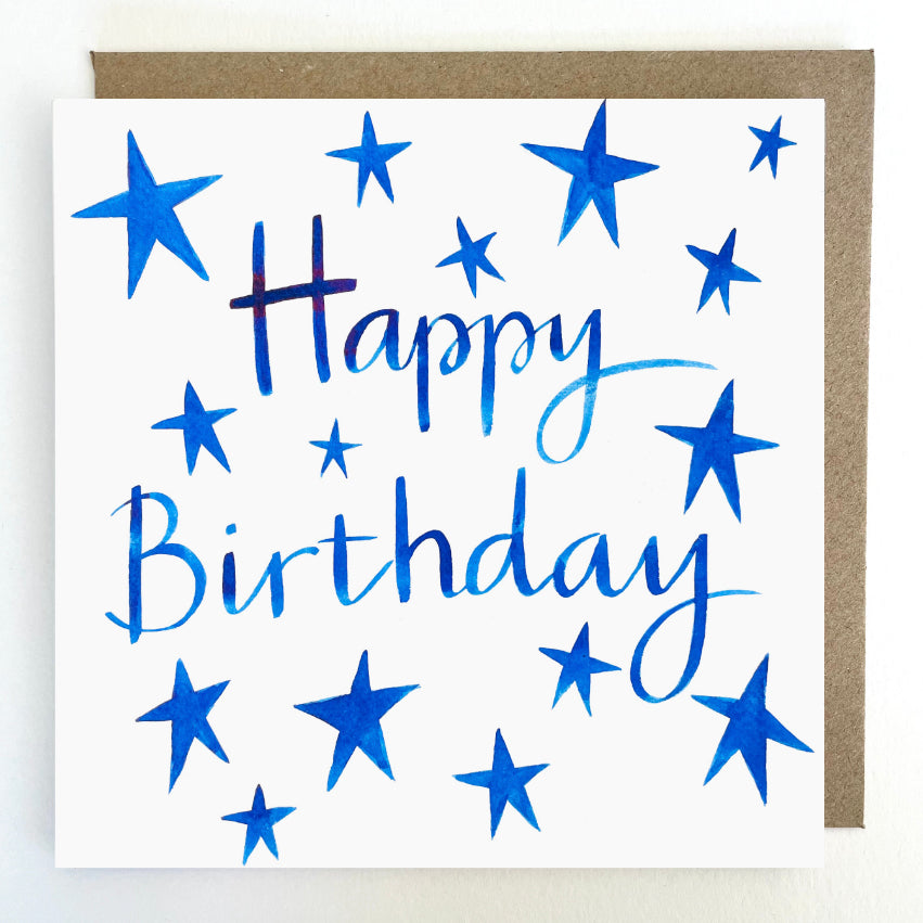 K98 Happy Birthday Blue Stars Greetings Card