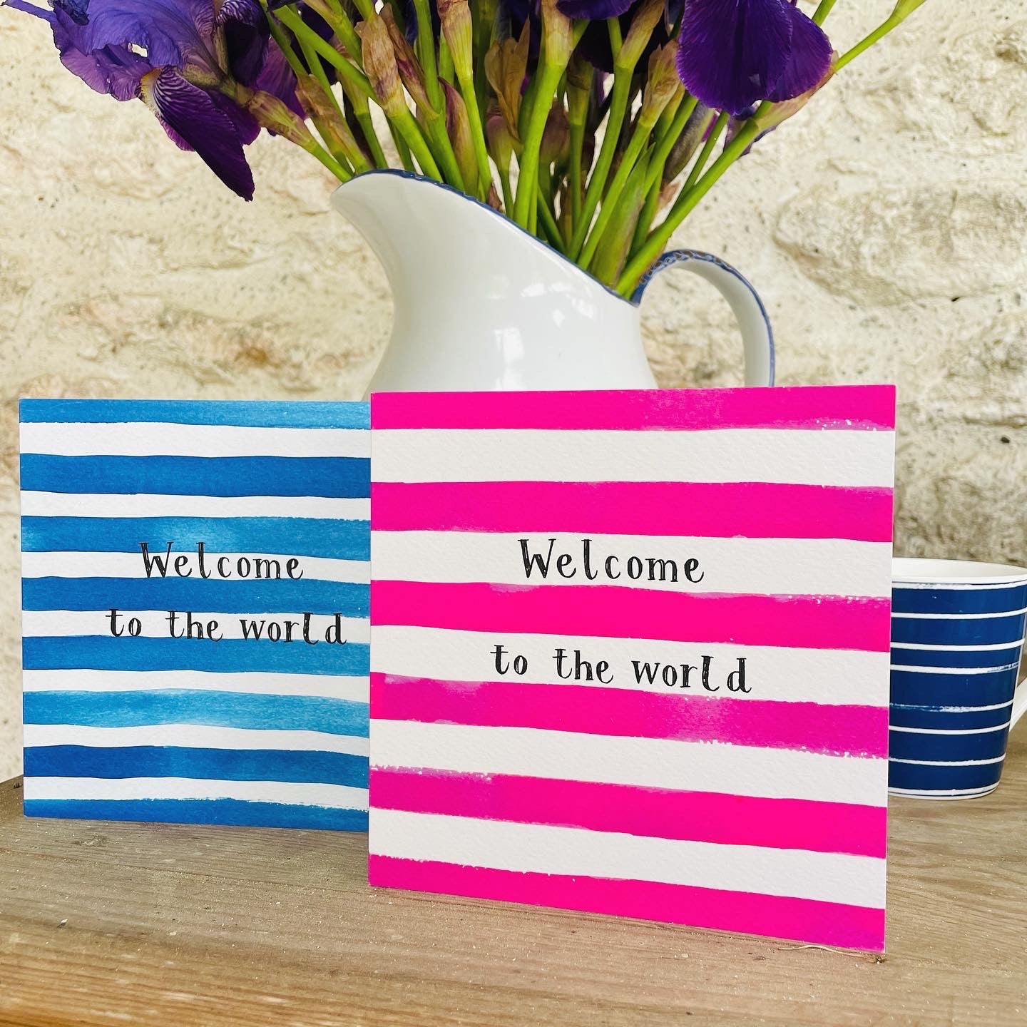 K25 Welcome to the World, Blue Stripes Greetings Card