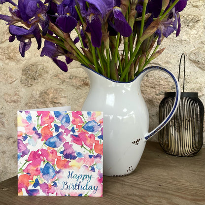 K89 Sweet Pea Mix Happy Birthday Greetings Card