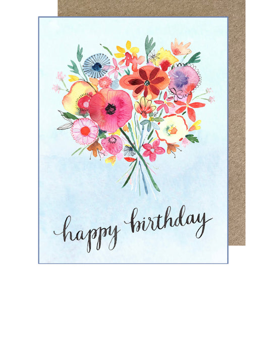 D197. Floral Bunch, Happy Birthday Dinky Greetings Card