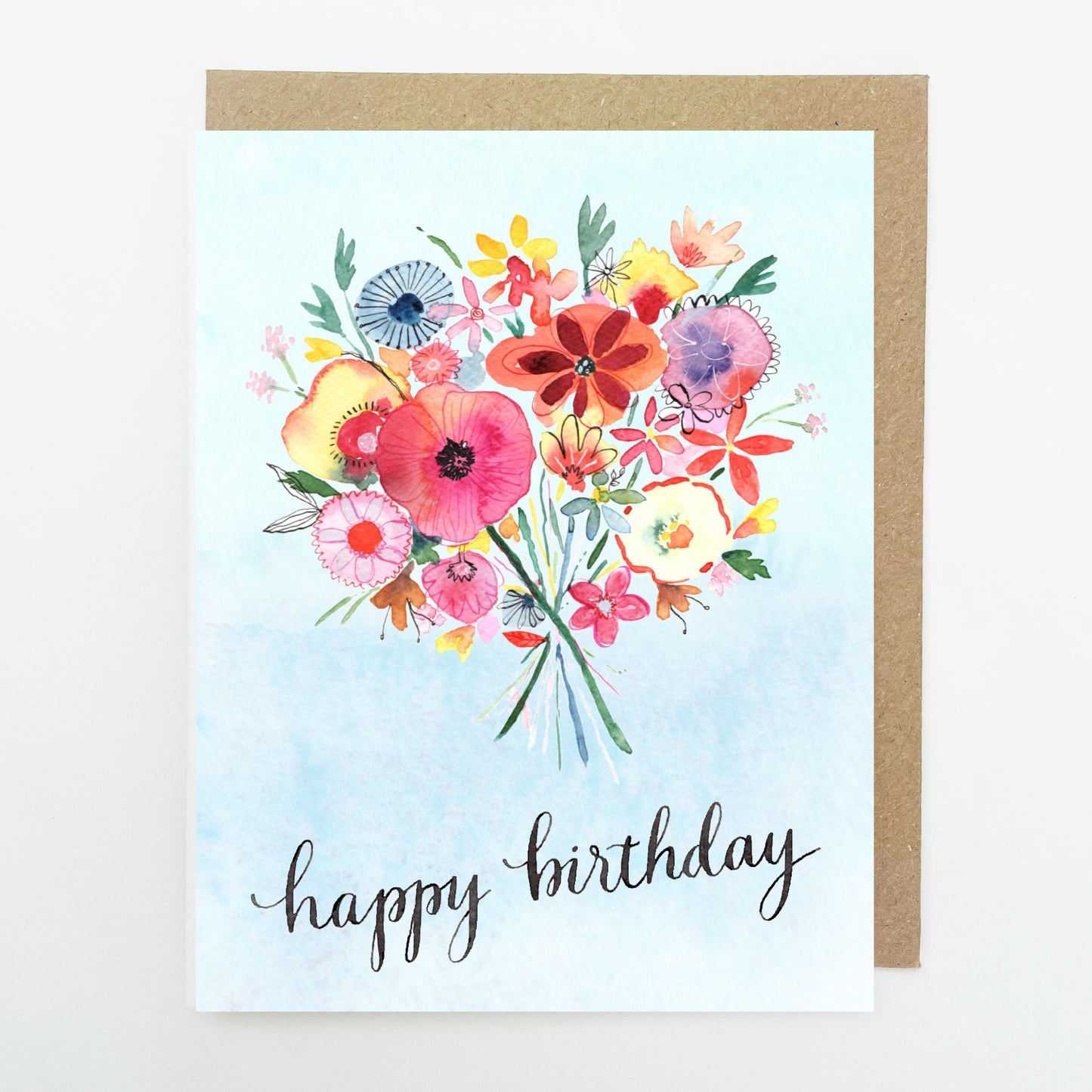 D197. Floral Bunch, Happy Birthday Dinky Greetings Card