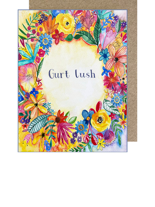 D202. Rainbow Floral Ring, Gurt Lush Dinky Greetings Card