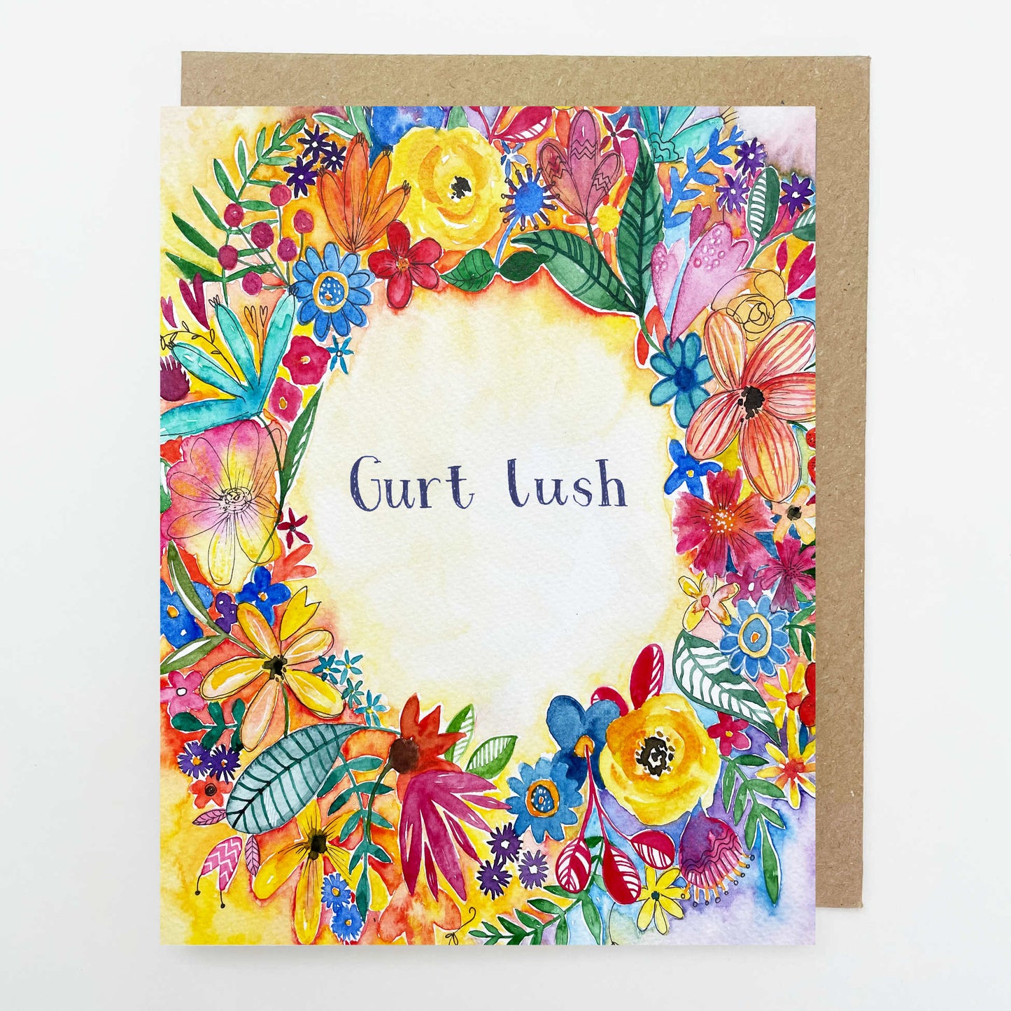 D202. Rainbow Floral Ring, Gurt Lush Dinky Greetings Card