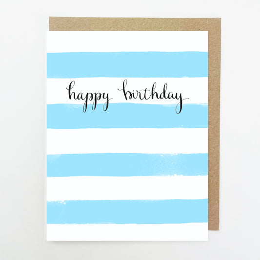 D204. Blue Stripes, Happy Birthday Dinky Greetings Card