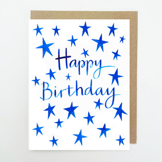 D208. Blue Stars, Happy Birthday Dinky Greetings Card