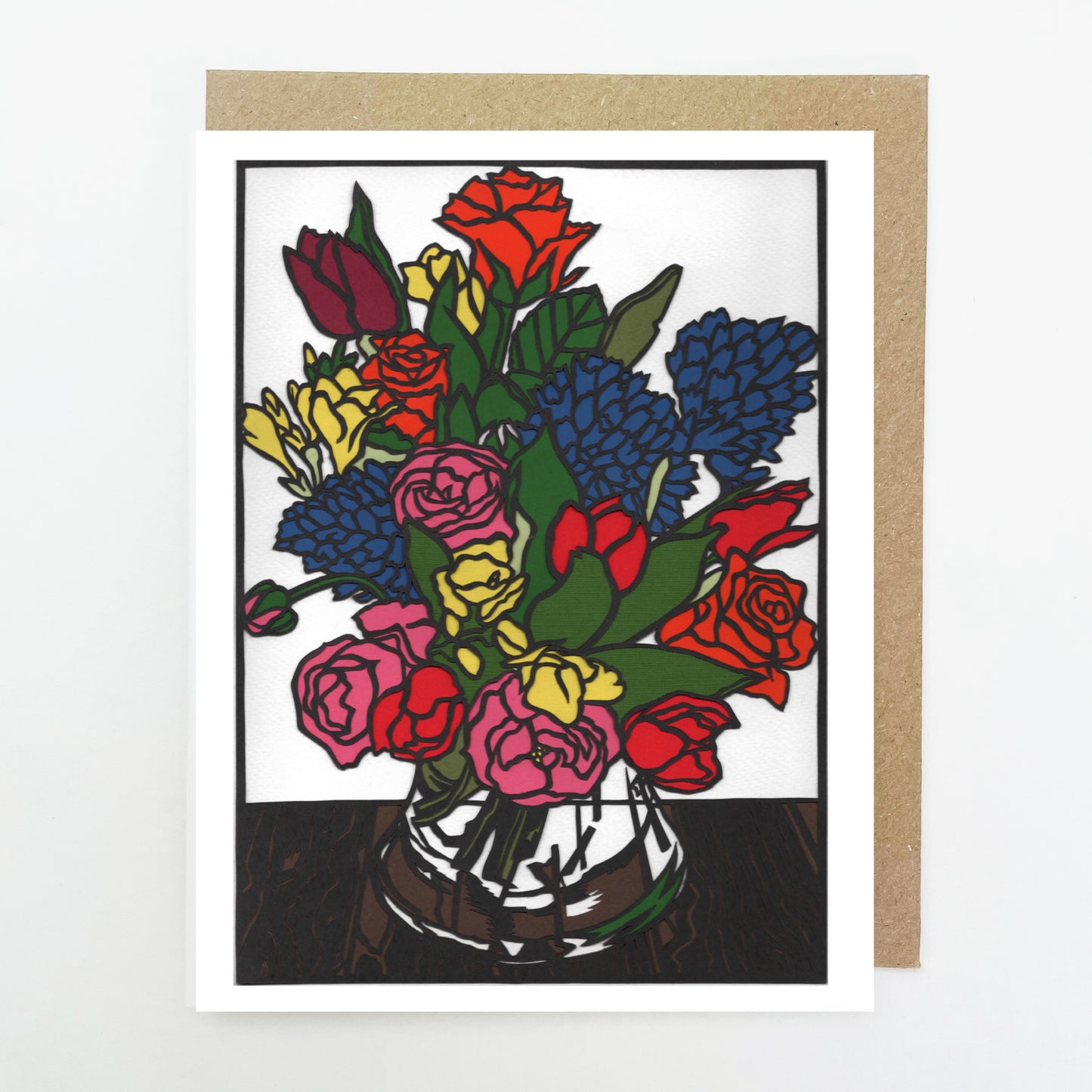 D210. Floral Vase poaper cut Dinky Greetings Card