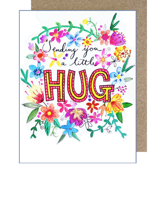 D211. Floral Sending Love & Hugs Dinky Greetings Card