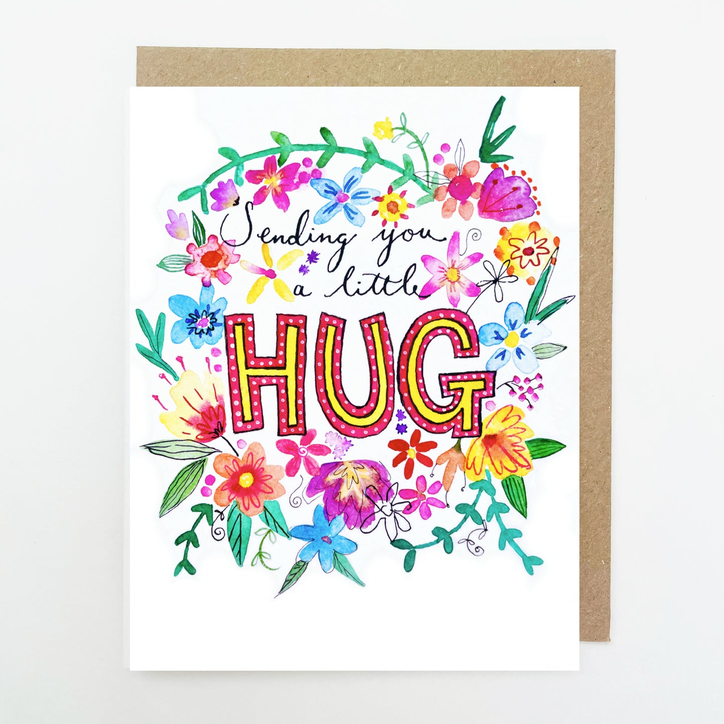 D211. Floral Sending Love & Hugs Dinky Greetings Card