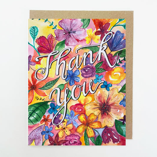 D213. Bright Floral Thank you, Dinky Greetings Card