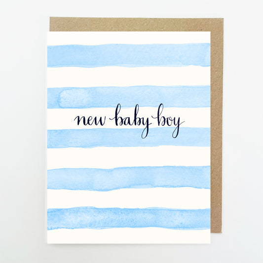 D254. Blue Stripe, New Baby Boy Dinky Greetings Card