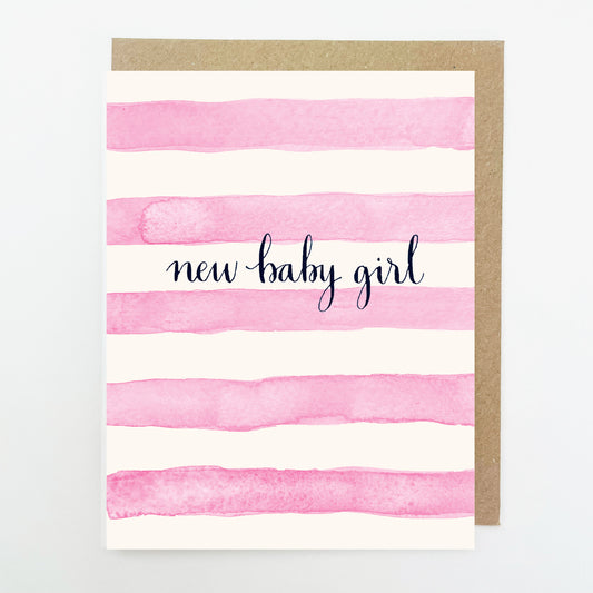 D255. Pink Stripe, New Baby Girl Dinky Greetings Card