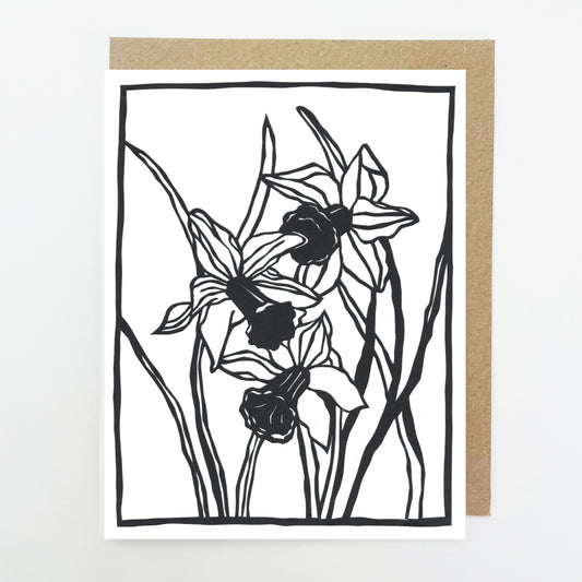 D257. Daffodils paper cut Dinky Greetings Card