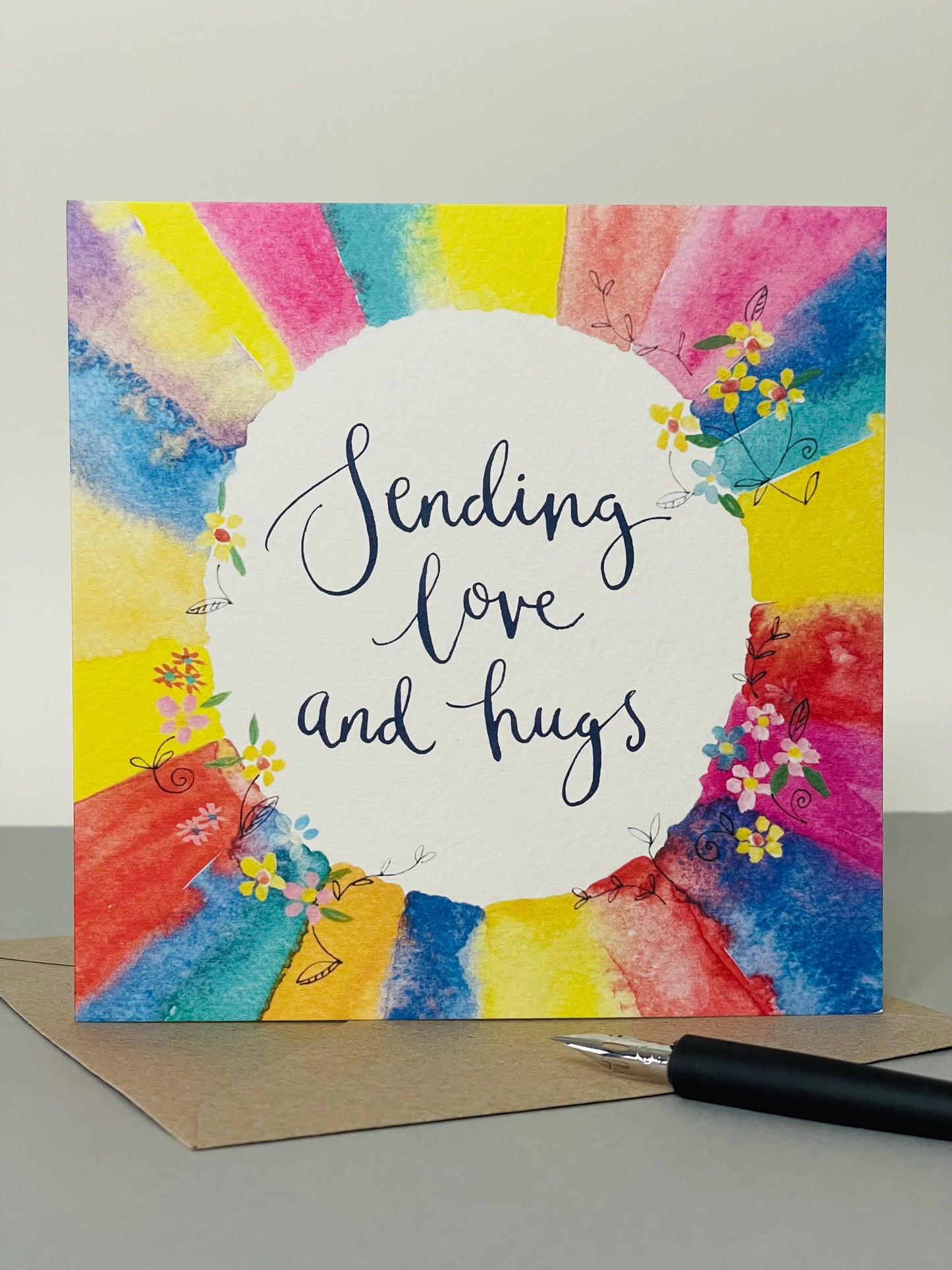 K248 Rainbow Ring, Sending Love & Hugs Greetings Card