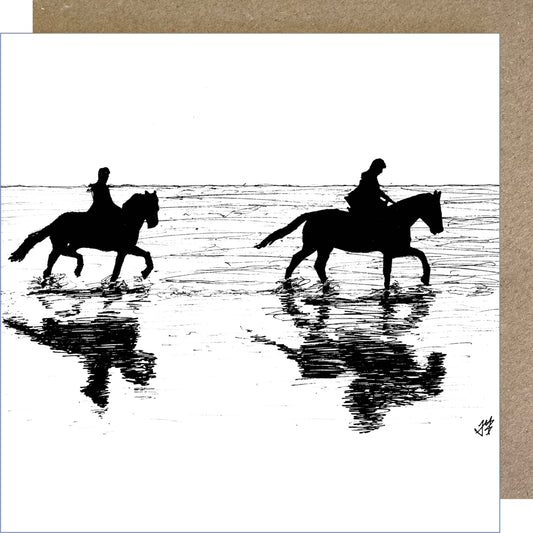 J03 Horses in Surf Greetings Card